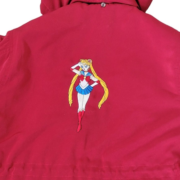 Vintage Girls Winter Coat Size 5 Sailor Moon Patches Red Hood Double Sided Anime - Picture 14 of 14
